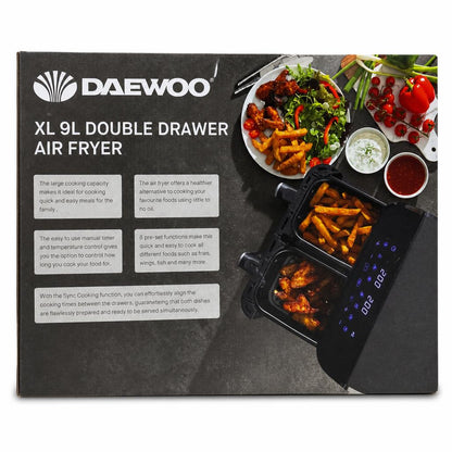 Daewoo XL 9L Double Drawer Air Fryer packaging back view