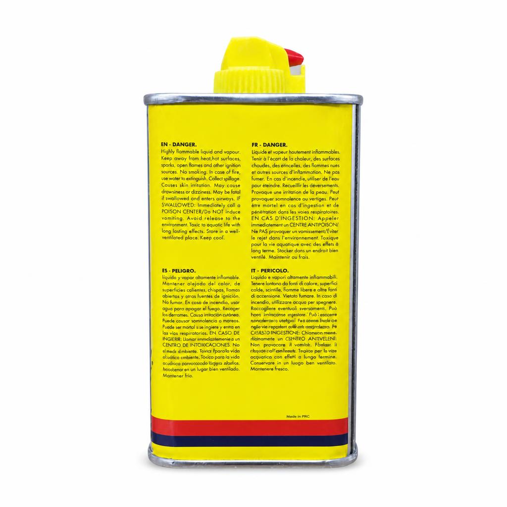 Back view showing Clipper Universal Lighter Fluid 100ml safety information