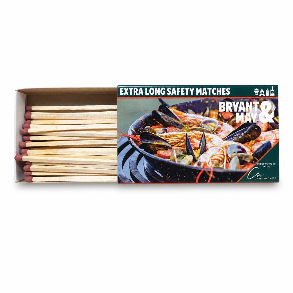 Box of extra long safety matches with seafood paella image