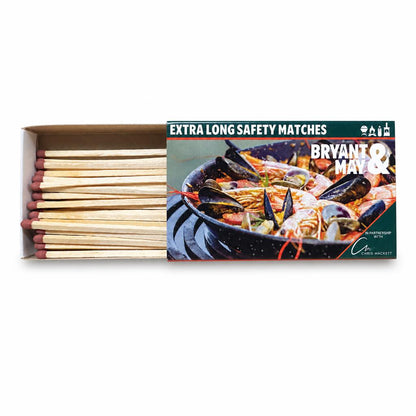 Box of extra long safety matches with seafood paella image