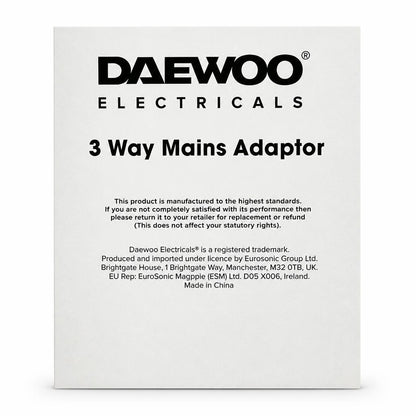 Daewoo 3 way mains adaptor packaging
