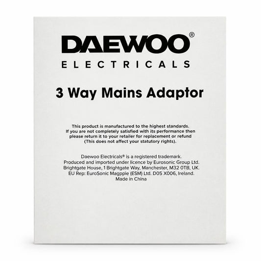 Daewoo 3 way mains adaptor packaging