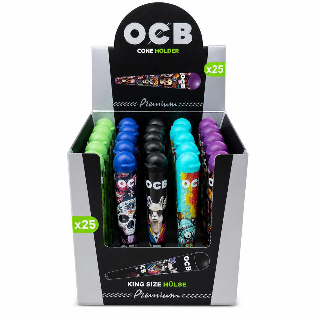 OCB Cone Holder display box showing vibrant designs