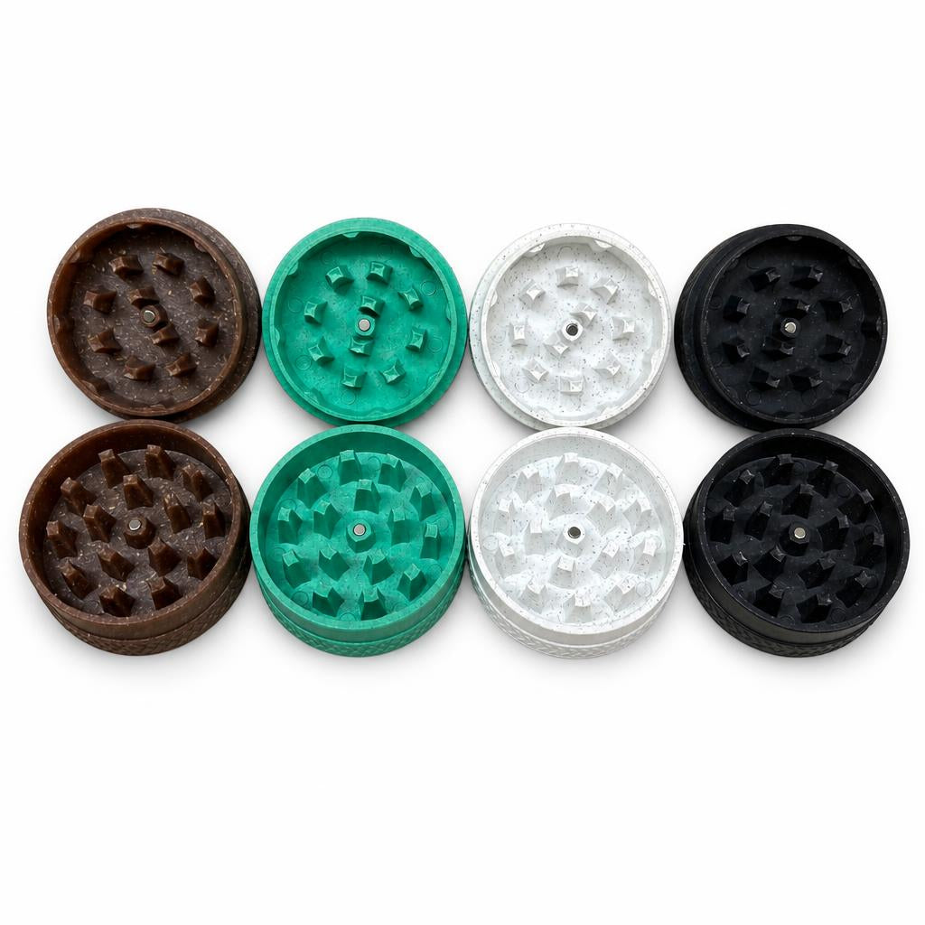 OCB plastic herb grinders showing interlocking teeth.