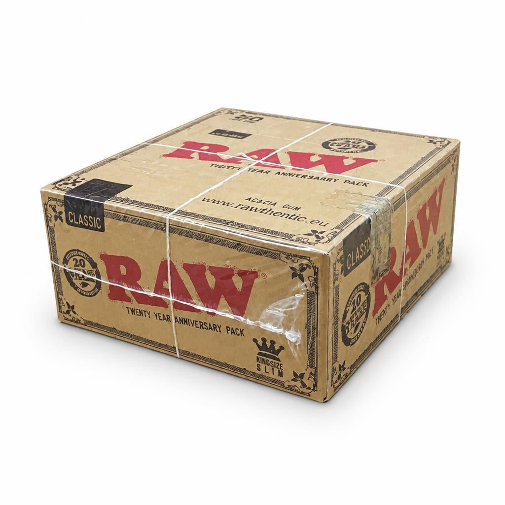 RAW Classic Kingsize Slim 20-Year Anniversary Pack on display