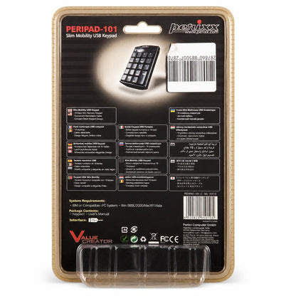 Perixx PERIPAD-101 Slim Mobility USB Keypad packaging back