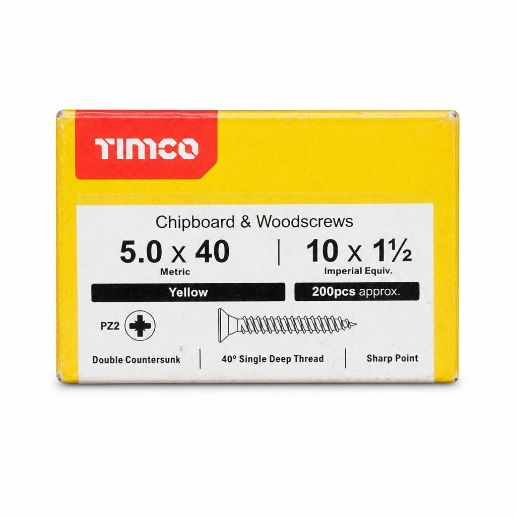 Timco Chipboard & Woodscrews 5.0 x 40 front packaging
