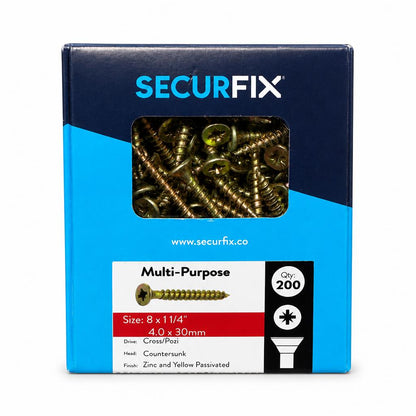 Front packaging of Securfix Multi-Purpose Countersunk Screws box