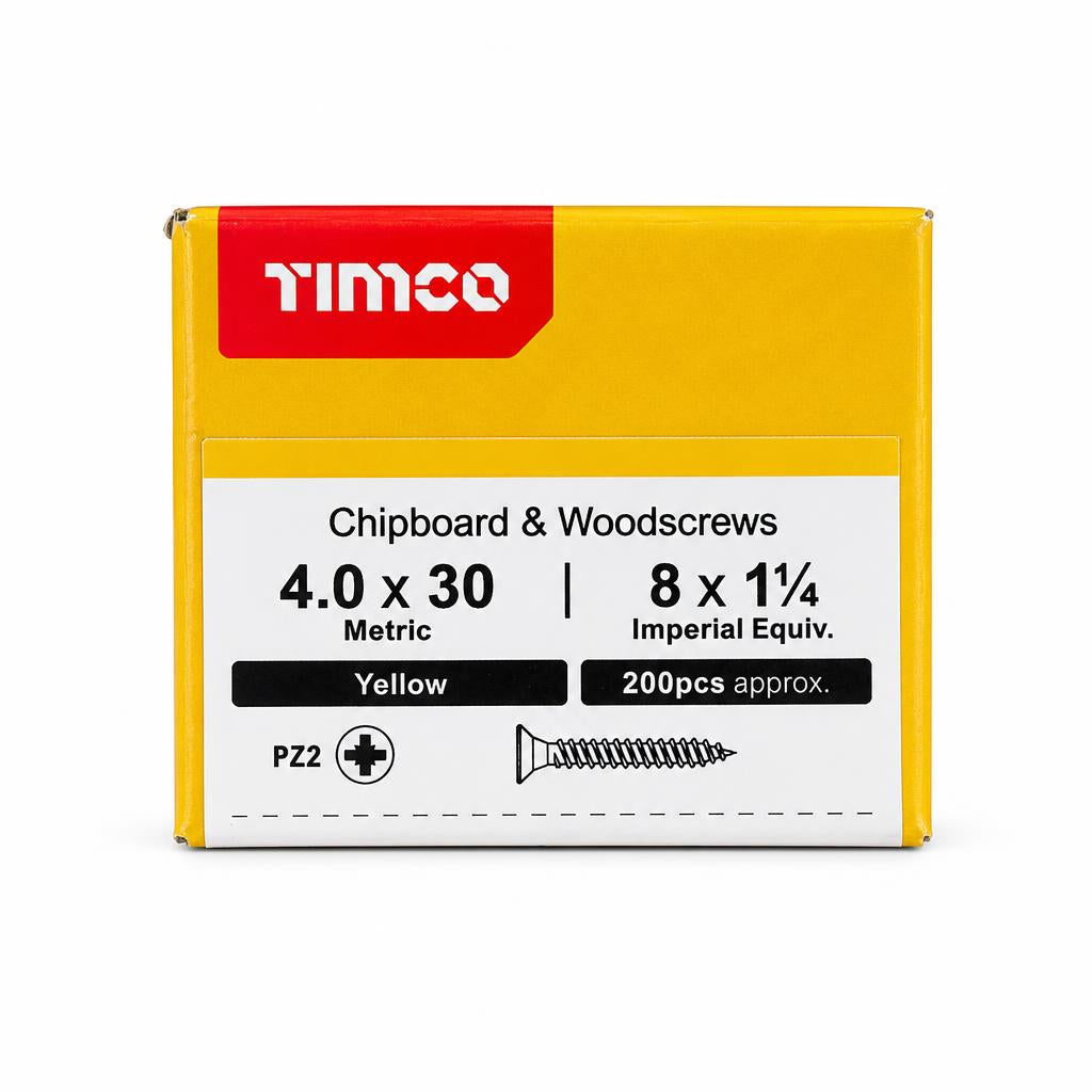 Timco 4.0 x 30mm Chipboard & Woodscrews Pack