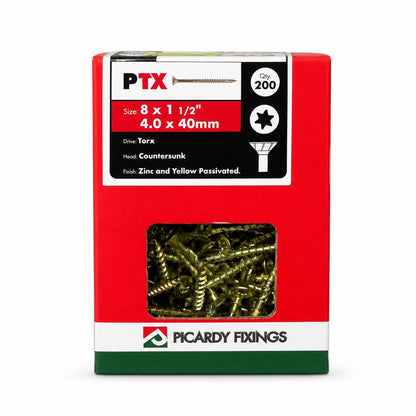 Picardy Fixings PTX Zinc and Yellow Screws Packaging Front