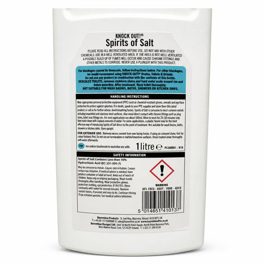 Product information and safety details for Knock Out Spirits of Salt