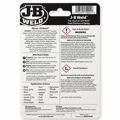 J-B Weld Steel Reinforced Epoxy packaging back view