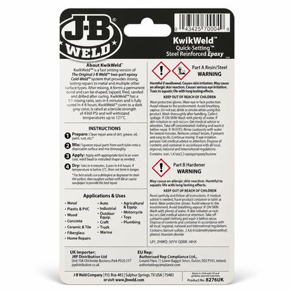 J-B Weld KwikWeld epoxy packaging back view