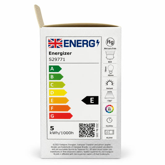 Energizer LED Golf B22 Bulb packaging back view