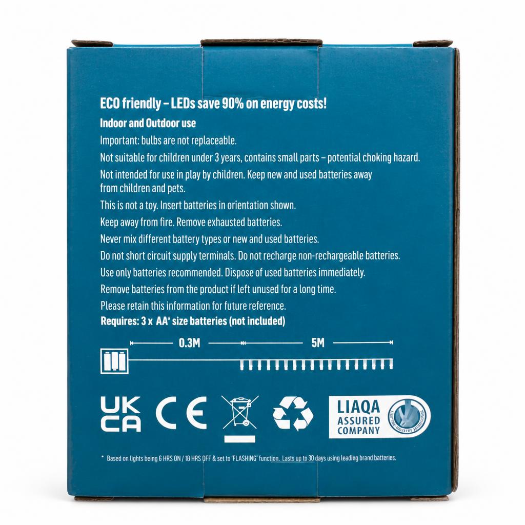 Back packaging of Premier 50 Battery Operated Timelights with safety and usage instructions