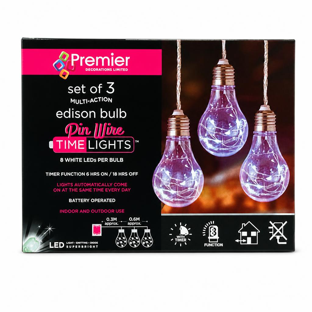 Box of Premier multi-action Edison bulb timelights with timer function.