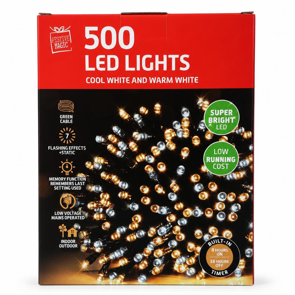 Festive Magic 500 LED Lights packaging front view