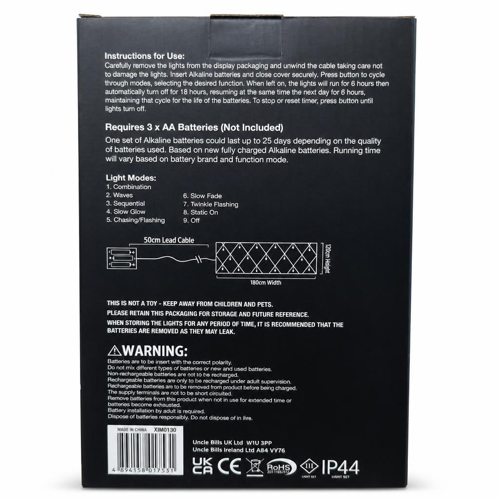 Festive Magic LED Net Lights Back Packaging