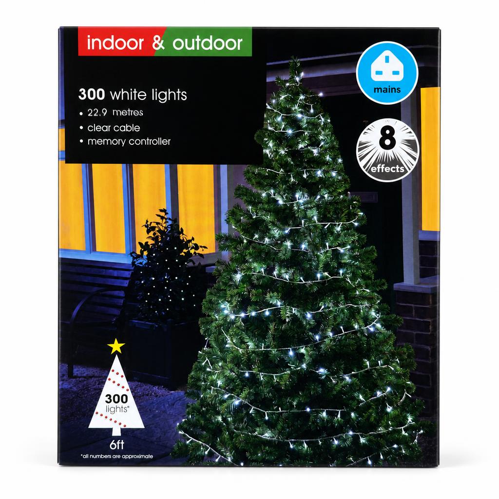 300 white LED lights packaging