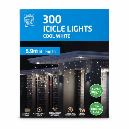 Festive Magic 300 Icicle Lights Cool White packaging front