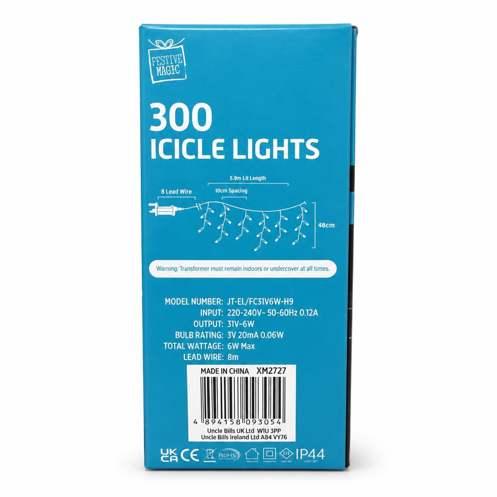 Festive Magic 300 Icicle Lights Cool White packaging back