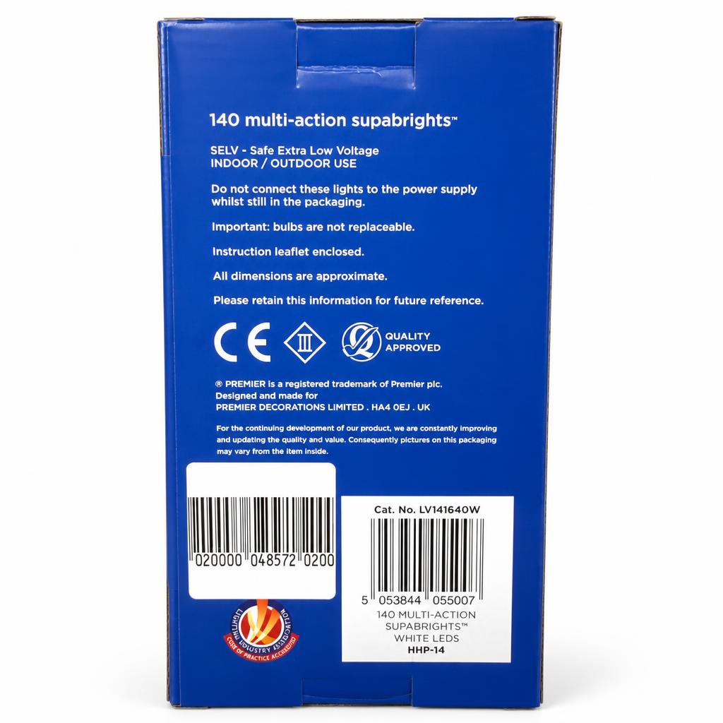 Premier supabrights LED lights packaging back