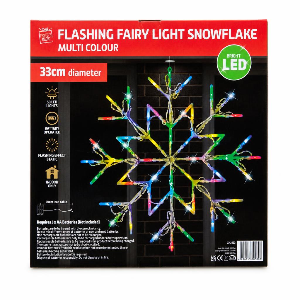 Festive Magic Flashing Fairy Light Snowflake packaging back