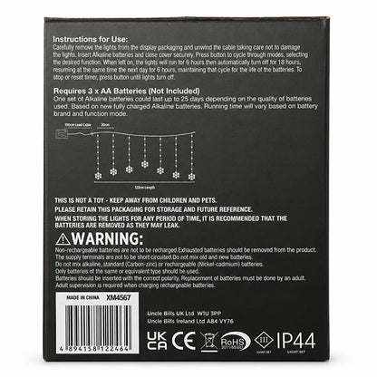 Festive Magic LED Snowflake Curtain packaging back