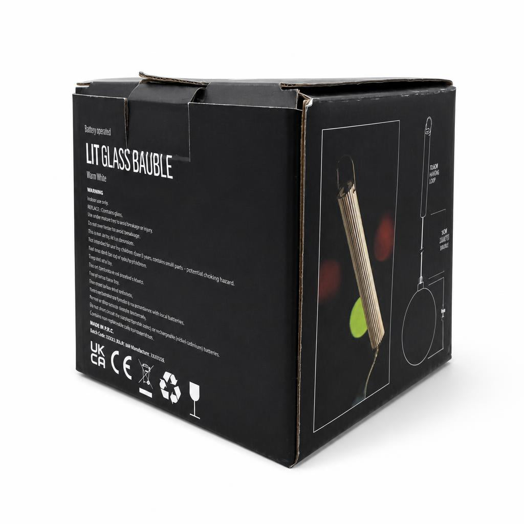 Premier Lit Glass Bauble back packaging