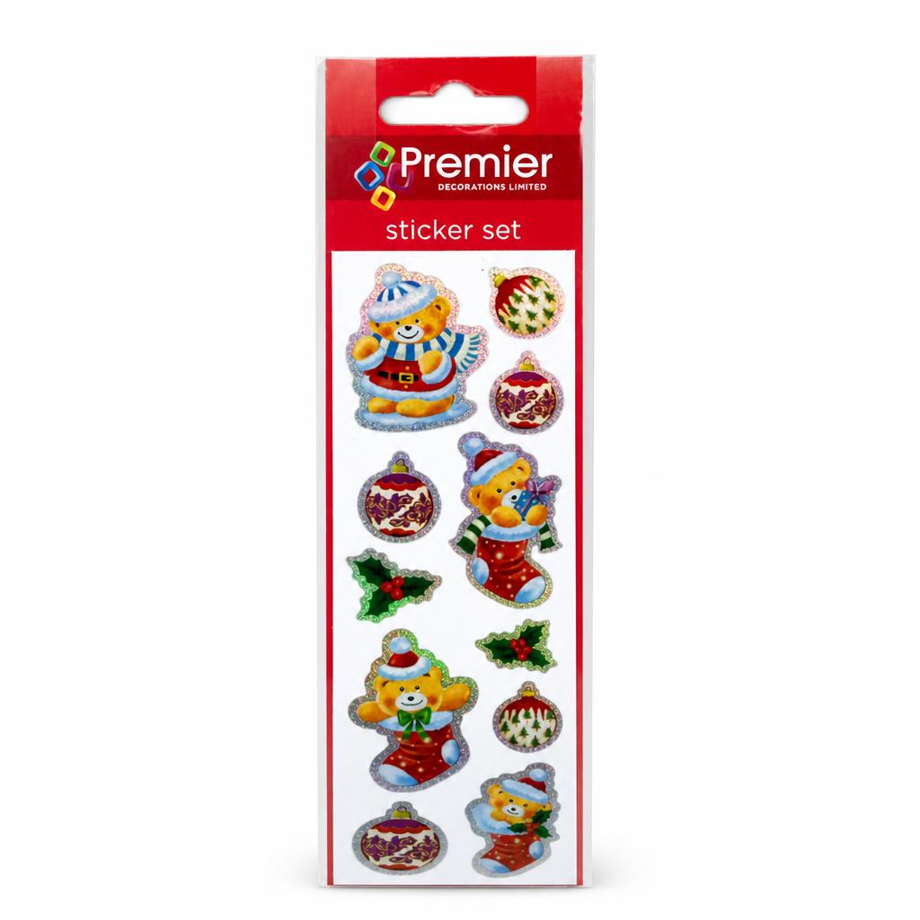 Sticker set with festive bear and holly designs