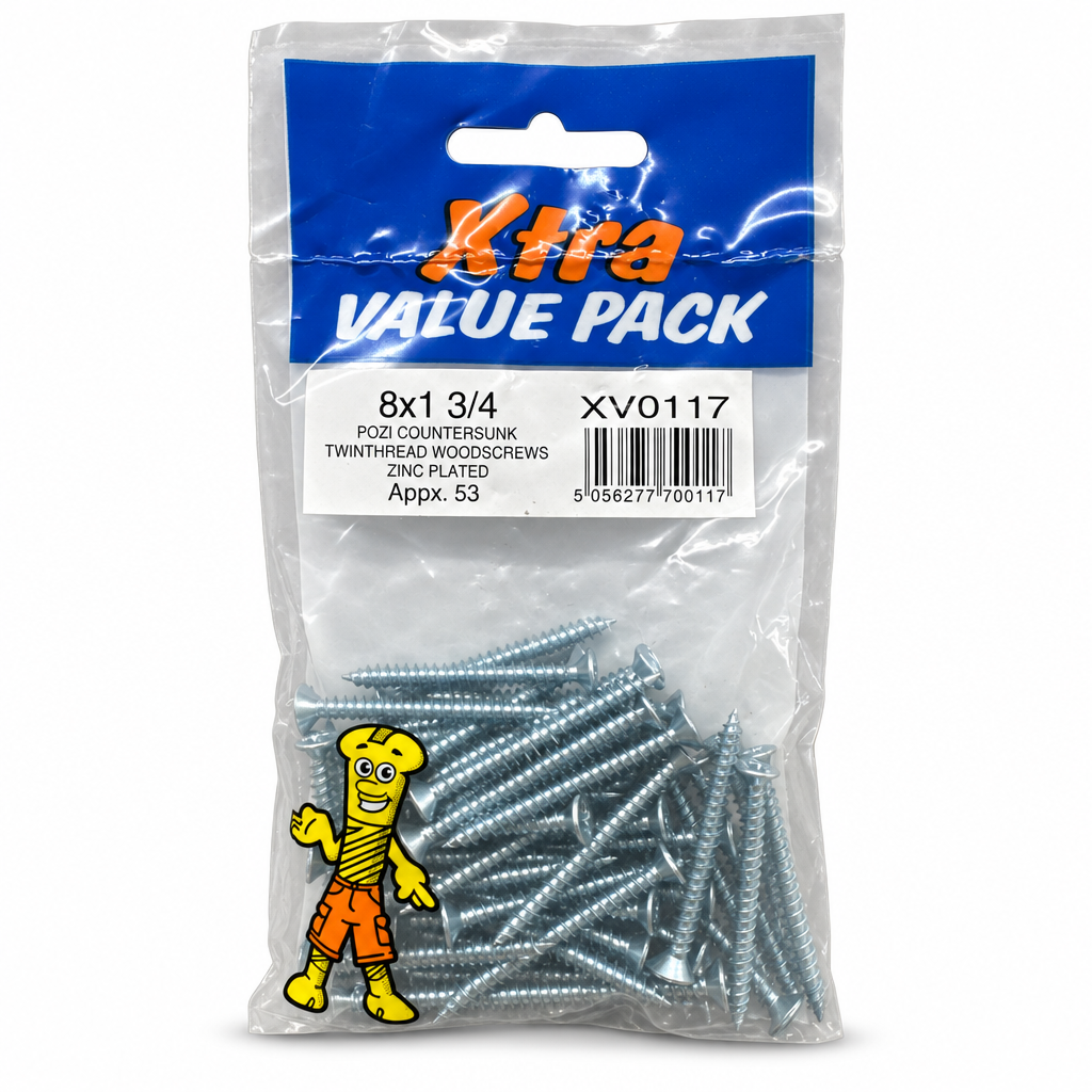 Front view of Xtra Value Pack Pozi Countersunk Wood Screws