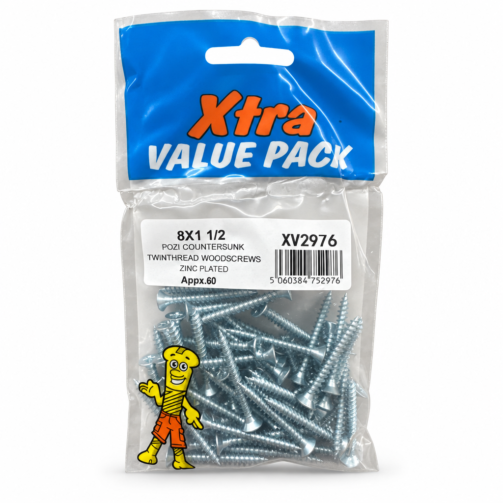 Close-up of Pozi Twinthread Woodscrews packaging