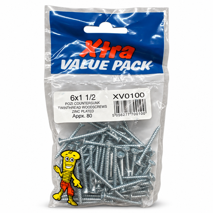 Back view of Xtra Pozi Countersunk Twinthread Woodscrews pack