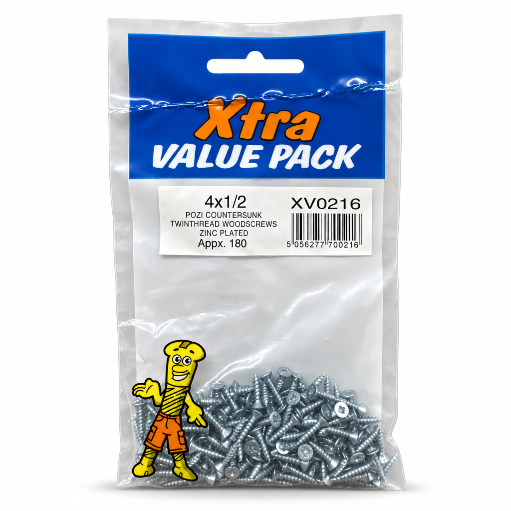 Front view of Xtra Pozi Countersunk Woodscrews package