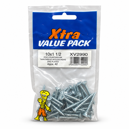 Front view of Xtra Value Pack Pozi Countersunk Woodscrews