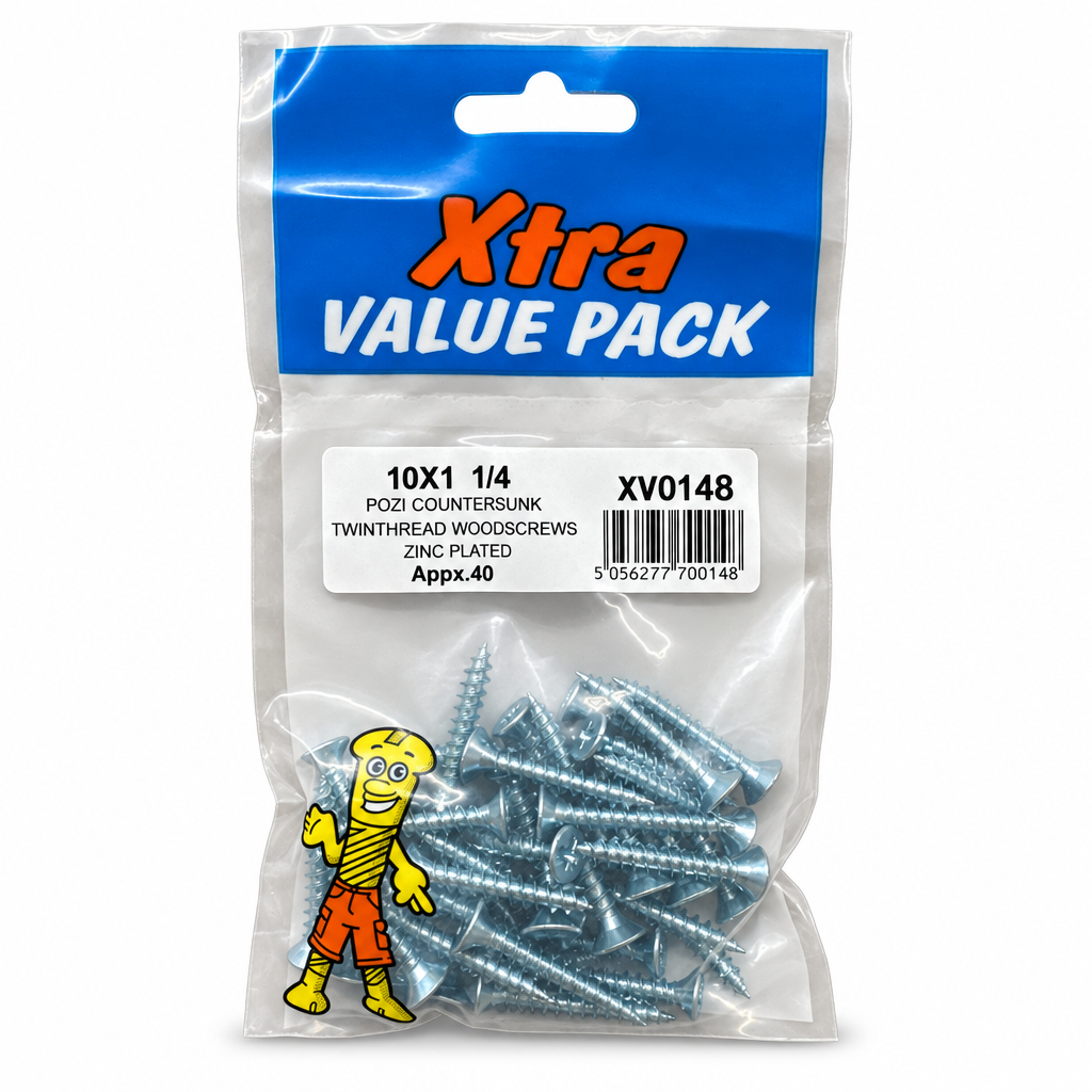 Pack of Xtra Zinc Plated Countersunk Wood Screws 10x1 1/4
