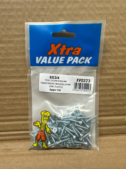 Front view of Xtra Pack of 6x3/4 Countersunk Pozi Wood Screws