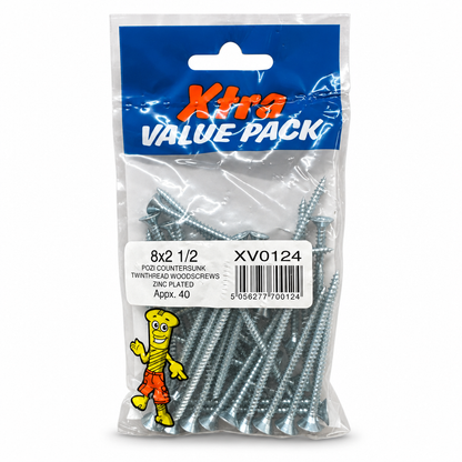 Front view of Xtra Value Pack Pozi Countersunk Woodscrews