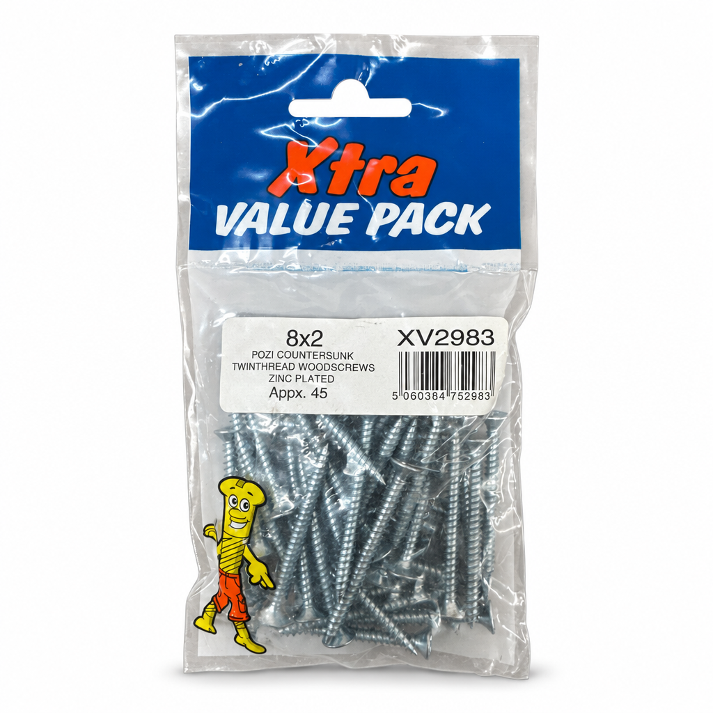 Front view of Xtra Pozi Countersunk Zinc-Plated Woodscrews packaging