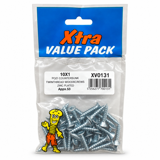 Front view of Xtra Pozi Countersunk Zinc Plated Woodscrews 10x1