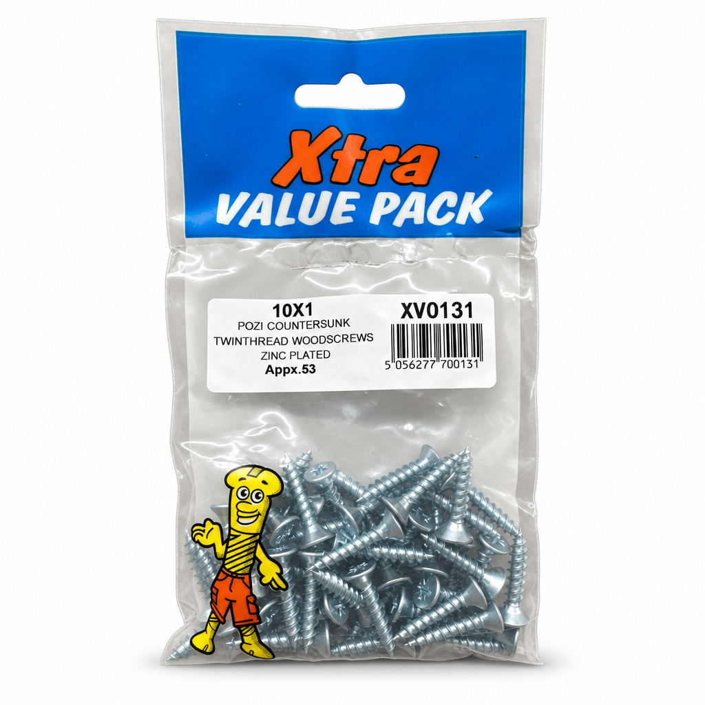 Back view of Xtra Pozi Countersunk Zinc Plated Woodscrews 10x1