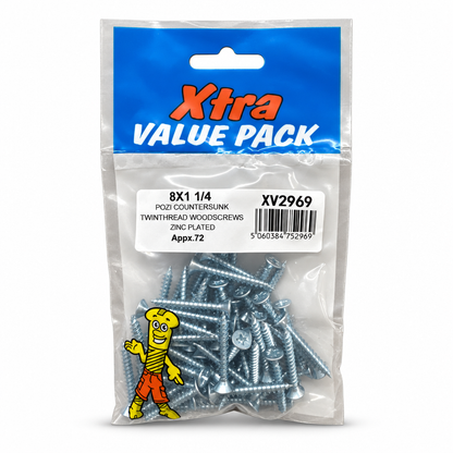 Xtra Value Pack of Pozi Countersunk Wood Screws in packaging