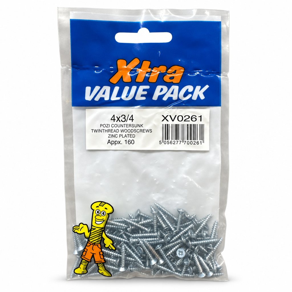 Xtra Pozidrive Countersunk Zinc-Plated Screws packaging - front view
