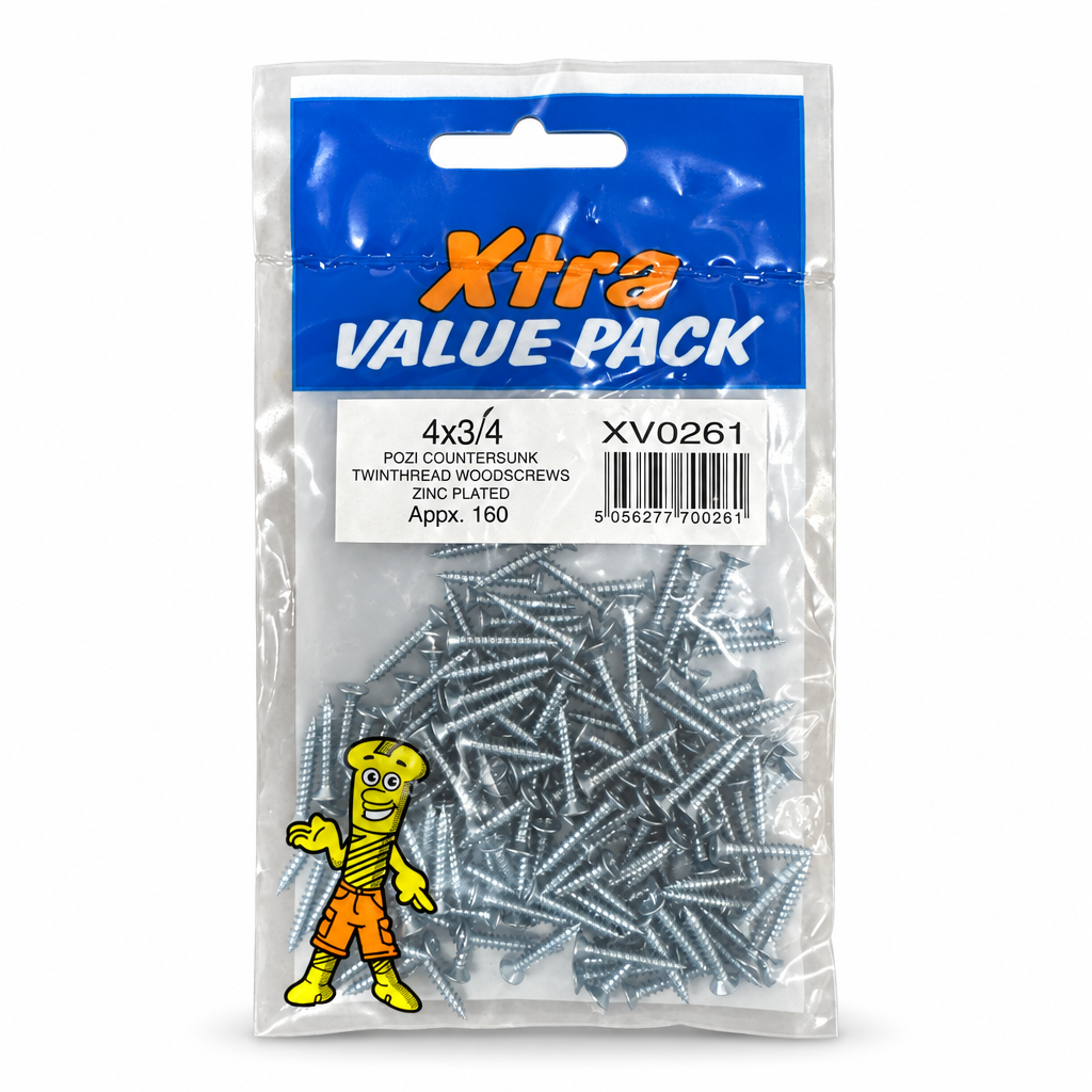 Xtra Pozidrive Countersunk Zinc-Plated Screws packaging - full view