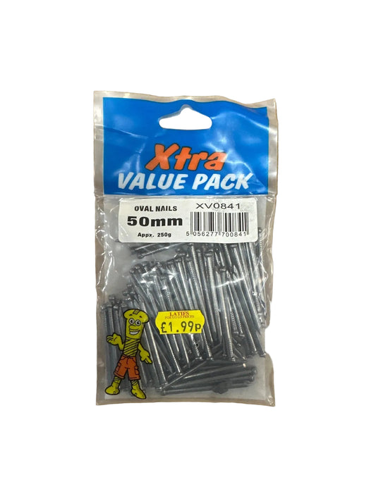Front view of Xtra Value Pack Oval Nails 50mm