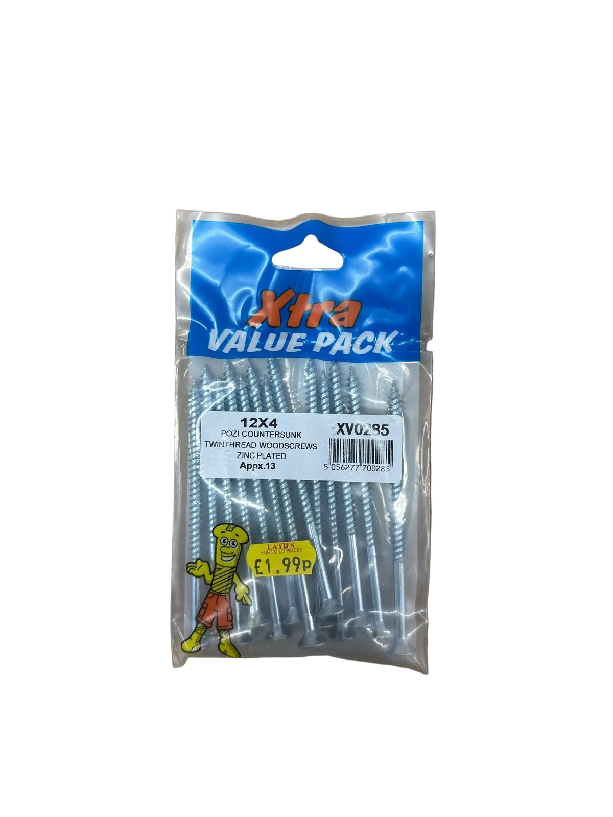 Xtra Value Pack POZI Countersunk Woodscrews packaging back