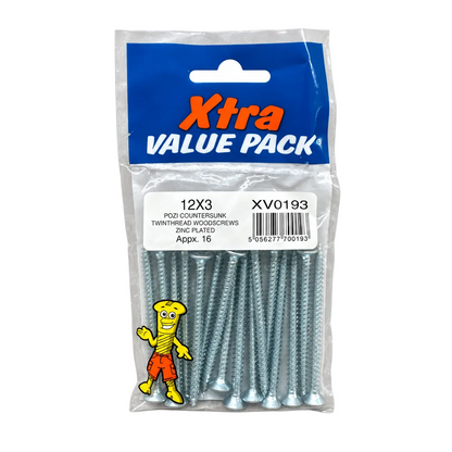 Xtra Countersunk Zinc Plated Woodscrews 12x3 packaging front view