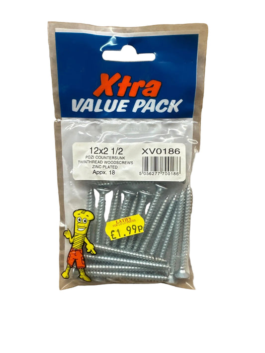 Pack of Xtra Value Countersunk Woodscrews 12x2 1/2