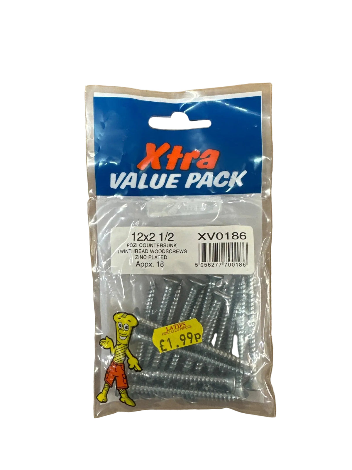 Close-up of Xtra Value Woodscrews packaging