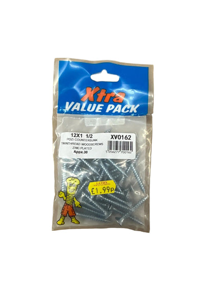 Front view of Xtra Value Pack Pozi Countersunk Twinthread Woodscrews